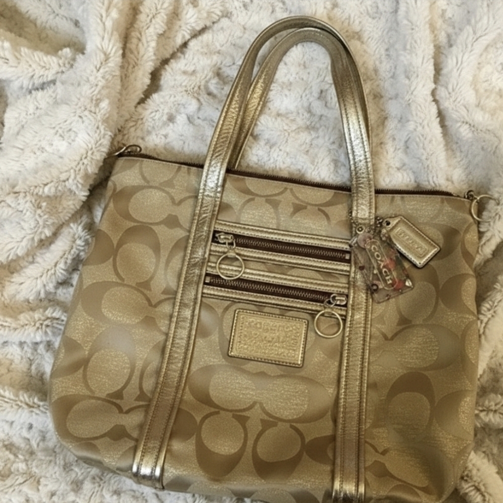 Vintage Y2K Coach Poppy Purse Tag Attached Tote Gold Signature Monogram Logo